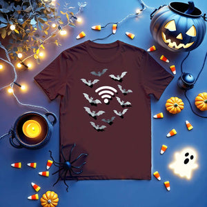 Funny bat and Wi-Fi graphic tee in black