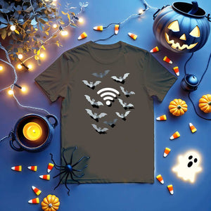 Funny bat and Wi-Fi graphic tee in black