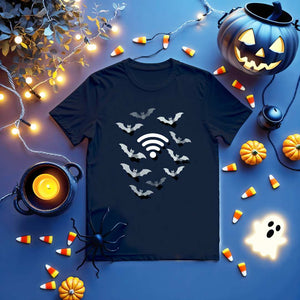Funny bat and Wi-Fi graphic tee in black