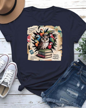 “Funny birds meme t-shirt with illustrated parrot and sarcastic quote”