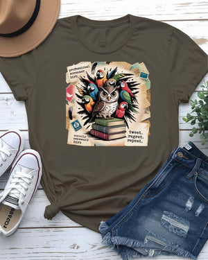 “Funny birds meme t-shirt with illustrated parrot and sarcastic quote”