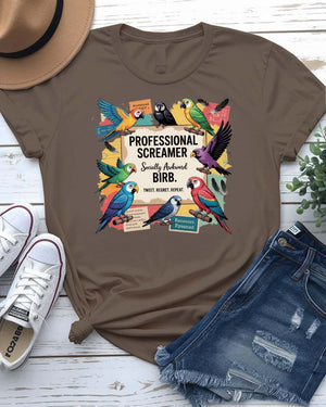“Funny screaming bird meme tee with professor bird design”