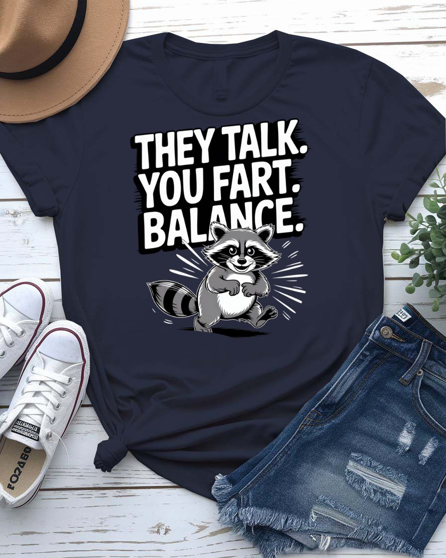 Funny text t-shirt that says “They Talked You Fart” in bold white letters on black unisex tee – modeled with a confused face expression.