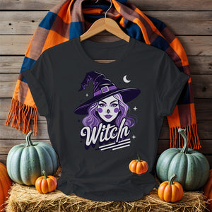 Funny witch meme t-shirt for Halloween with bold sarcastic text, pointy witch hat, bats, and spooky vibe printed on a soft black unisex shirt