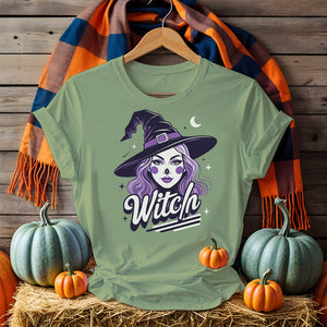 Funny witch meme t-shirt for Halloween with bold sarcastic text, pointy witch hat, bats, and spooky vibe printed on a soft black unisex shirt