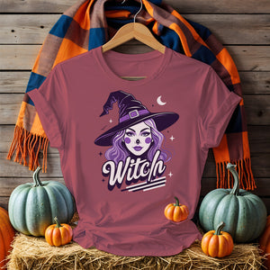 Funny witch meme t-shirt for Halloween with bold sarcastic text, pointy witch hat, bats, and spooky vibe printed on a soft black unisex shirt