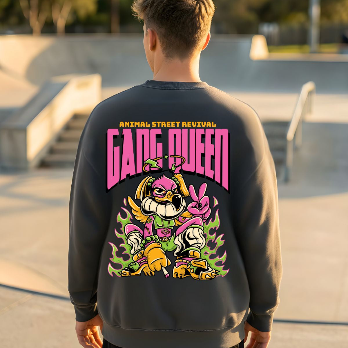 Gang Queen streetwear crewneck sweatshirt front view