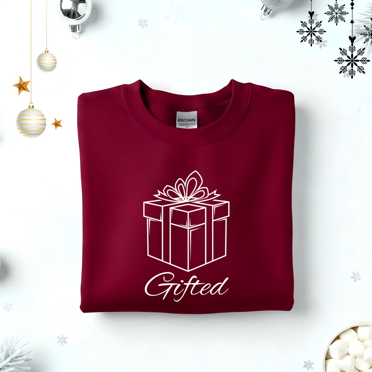 Gifted Typographical Embroidered Sweatshirt – minimalist embroidered unisex fleece pullover, soft cotton streetwear from Memez.Store