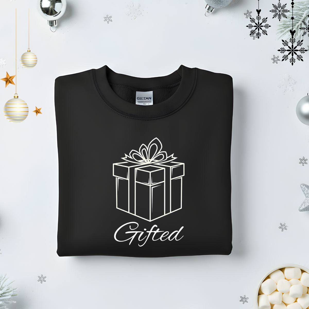 Gifted Typographical Embroidered Sweatshirt – minimalist embroidered unisex fleece pullover, soft cotton streetwear from Memez.Store