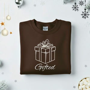 Gifted Typographical Embroidered Sweatshirt – minimalist embroidered unisex fleece pullover, soft cotton streetwear from Memez.Store