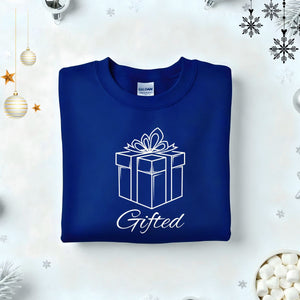 Gifted Typographical Embroidered Sweatshirt – minimalist embroidered unisex fleece pullover, soft cotton streetwear from Memez.Store