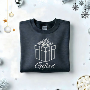 Gifted Typographical Embroidered Sweatshirt – minimalist embroidered unisex fleece pullover, soft cotton streetwear from Memez.Store