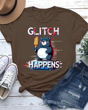 Glitch Happens EDM Bear Funny Meme Tee by Memez Store