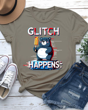 Glitch Happens EDM Bear Funny Meme Tee by Memez Store