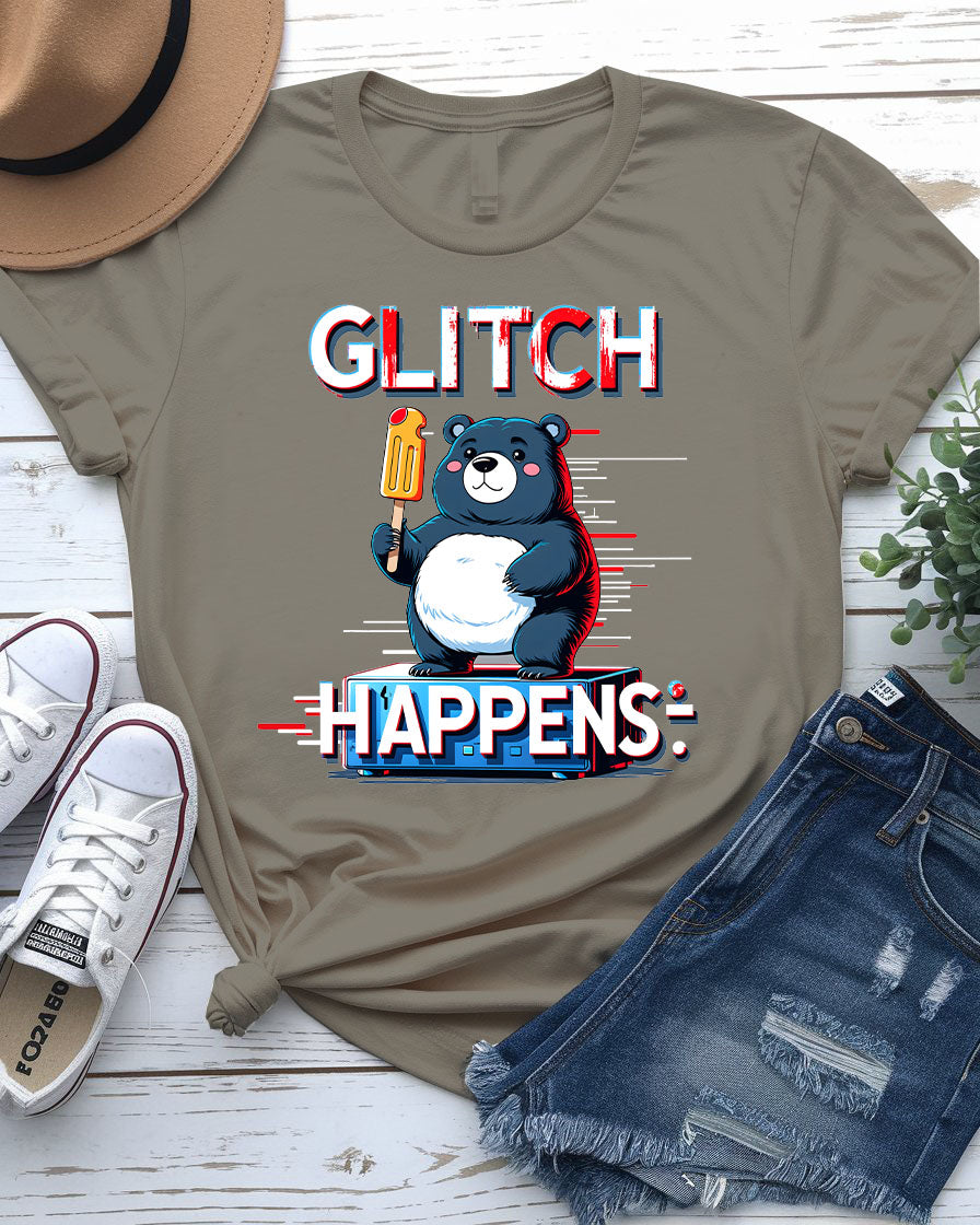 Glitch Happens EDM Bear Funny Meme Tee by Memez Store