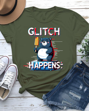 Glitch Happens EDM Bear Funny Meme Tee by Memez Store