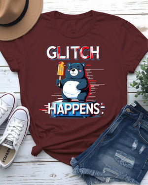 Glitch Happens EDM Bear Funny Meme Tee by Memez Store