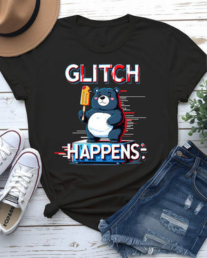 Glitch Happens EDM Bear Funny Meme Tee by Memez Store