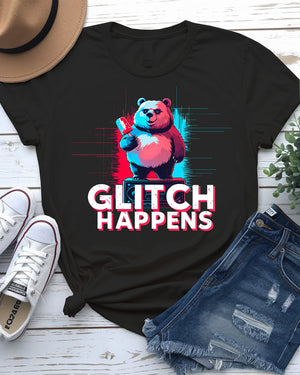 Glitch Happens EDM Tricolor Funny Meme Tee by Memez Store