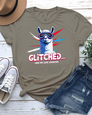 Glitched Like My Life Choices Funny EDM Tricolor Tee by Memez Store