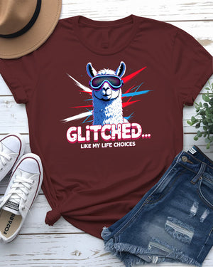 Glitched Like My Life Choices Funny EDM Tricolor Tee by Memez Store