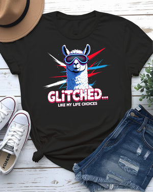 Glitched Like My Life Choices Funny EDM Tricolor Tee by Memez Store