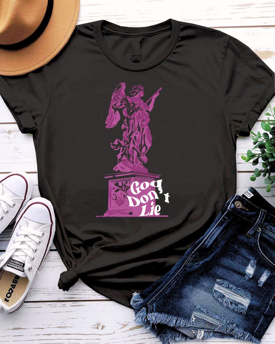 God Don't Lie Streetwear Tee with reassembling ancient scrolls on model