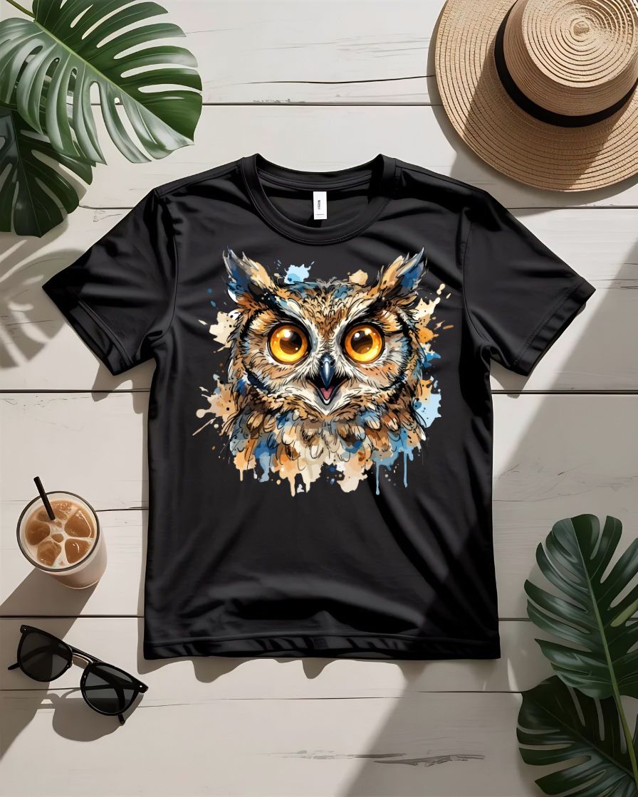 Golden gaze owl tee glowing golden eyes moonlit branch