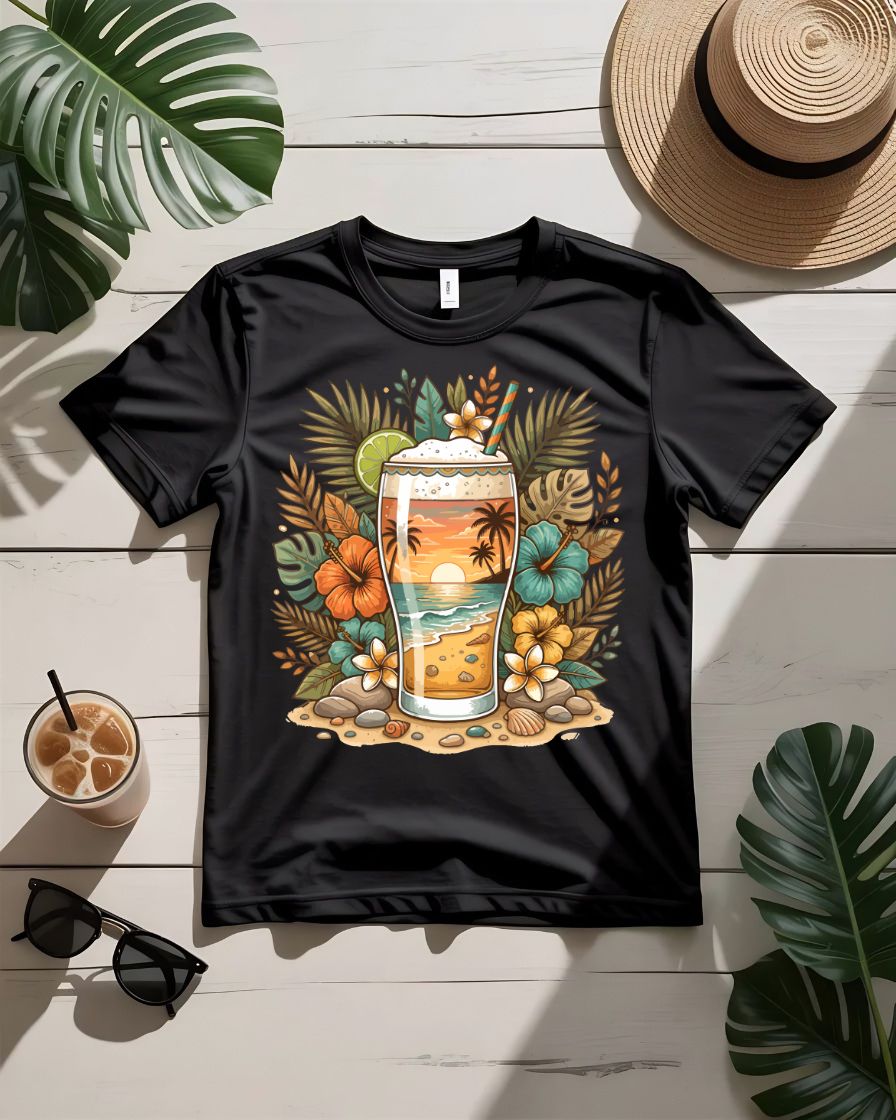 Golden hour cocktail tee sunset drink orange slice graphic