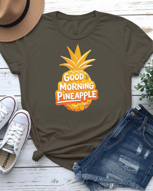Good Morning Pineapple funny meme typographical tee – sarcastic unisex fruit shirt made by Memez Store