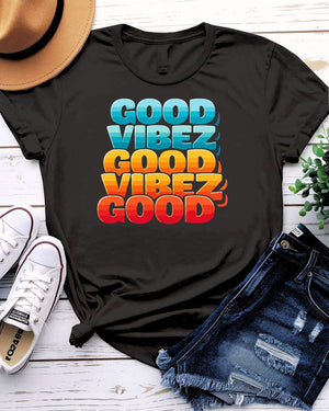 Good vibez design tee smiling sun and positive phrase