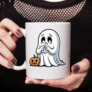 “Ceramic Halloween mug with pumpkin and ghost design