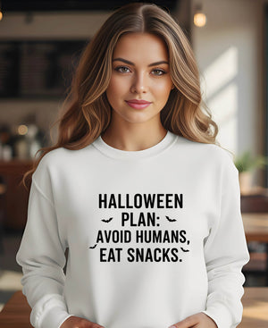 Funny Halloween pullover with avoid humans eat snacks design”