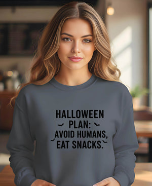 Funny Halloween pullover with avoid humans eat snacks design”