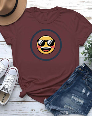 “Happy emoji face on bright yellow t-shirt – Memez Store”