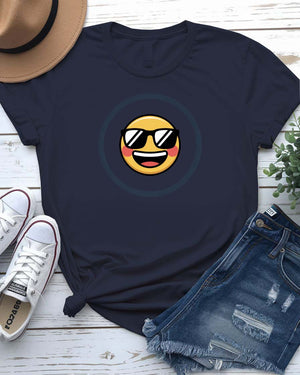 “Happy emoji face on bright yellow t-shirt – Memez Store”