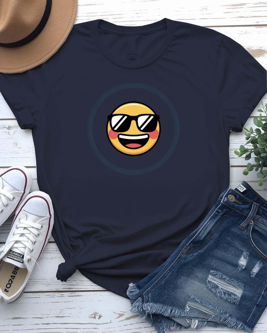 âHappy emoji face on bright yellow t-shirt â Memez Storeâ
