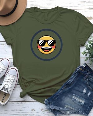 “Happy emoji face on bright yellow t-shirt – Memez Store”