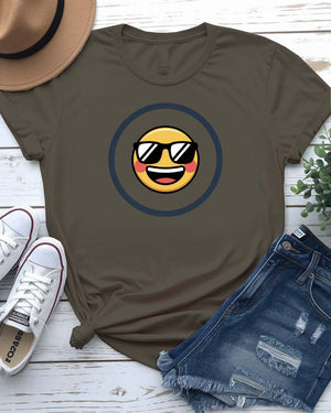 “Happy emoji face on bright yellow t-shirt – Memez Store”