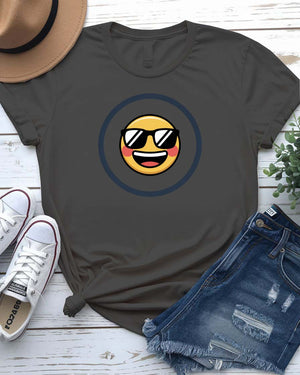 “Happy emoji face on bright yellow t-shirt – Memez Store”