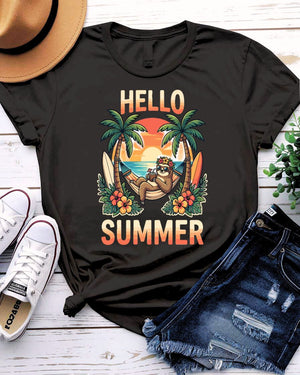 Hello summer tee smiling sun graphic front view