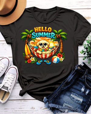Hello summer vibes tee smiling sun graphic
