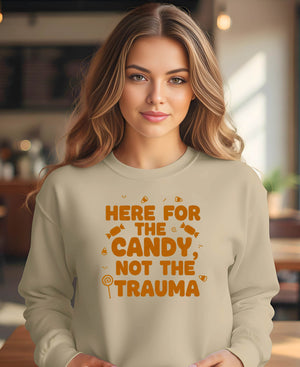 Funny Halloween sweatshirt with sarcastic candy design