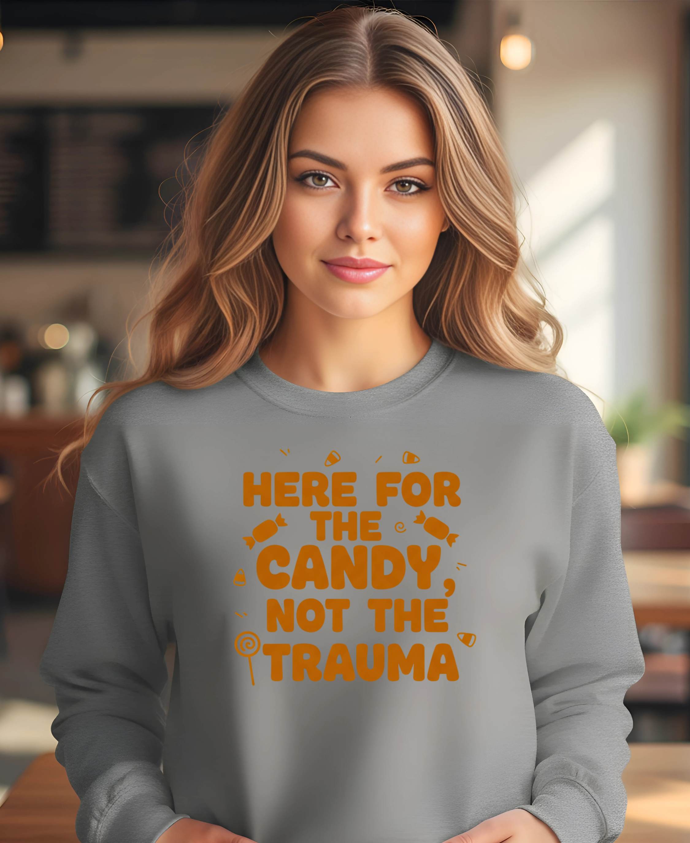 Funny Halloween sweatshirt with sarcastic candy design