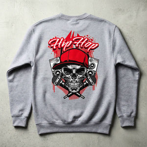 Hip hop skull streetwear crewneck sweatshirt with urban retro graphic design