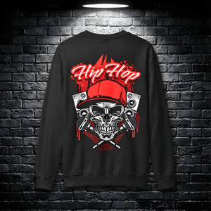 Hip hop skull streetwear crewneck sweatshirt with urban retro graphic design
