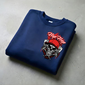 Hip hop skull streetwear crewneck sweatshirt with urban retro graphic design