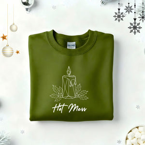 Hot Mess Typographical Embroidered Sweatshirt – funny relatable sweatshirt with minimalist embroidered text, soft unisex fleece pullover from Memez.Store, perfect for embracing beautiful chaos and authentic self-expression.