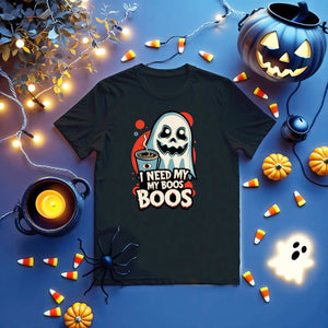 I Need My Boo Funny Halloween Tee flat lay – Memez Store
