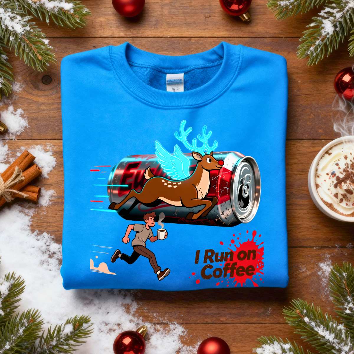 I Run On Coffee sweatshirt, funny meme pullover for caffeine lovers, cozy unisex sweatshirt gift, coffee humor outfit by Memez.Store, aesthetic coffee lover apparel winter cozy fashion.